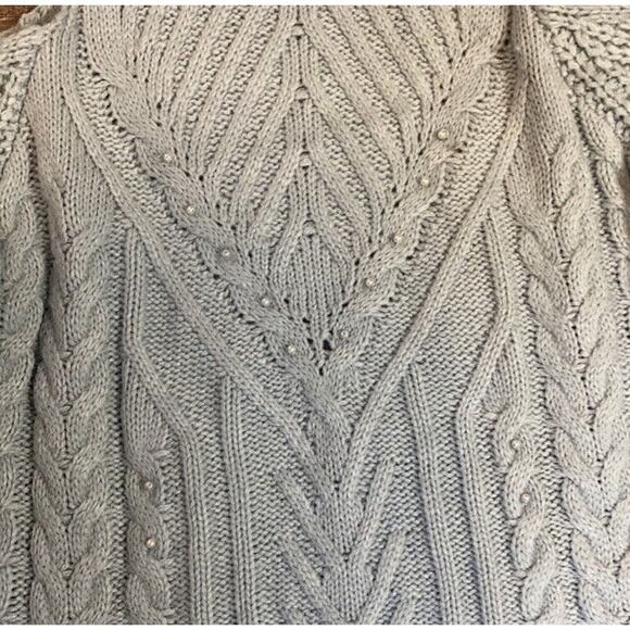 Lauren Conrad Women’s Cold Shoulder Cable Knit Sweater Dusty Blue Size US M - Picture 6 of 7